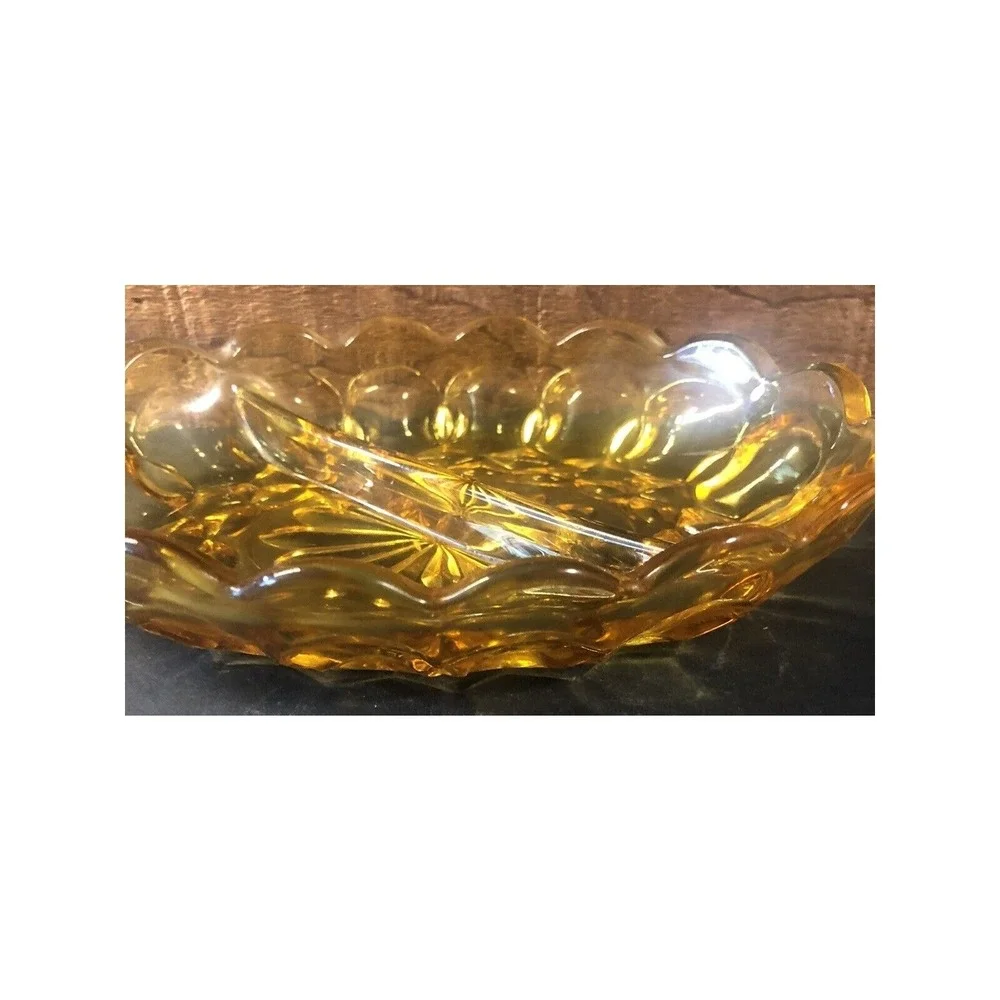 Amber Glass Anchor Hocking Fairfield Divided Oval Relish Dish Candy Nut Bowl VTG